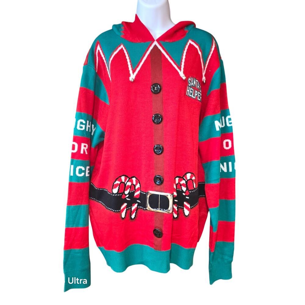 NWOT you look ugly‎ today, Santa's helper, hooded Christmas sweater unisex XXL
